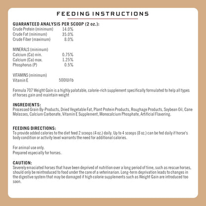 Formula 707 Weight Gain Powder Equine Supplement, 16lb Bucket – Palatable, Calorie-Rich Nutritional Support for Hard-to-Keep and Senior Horses