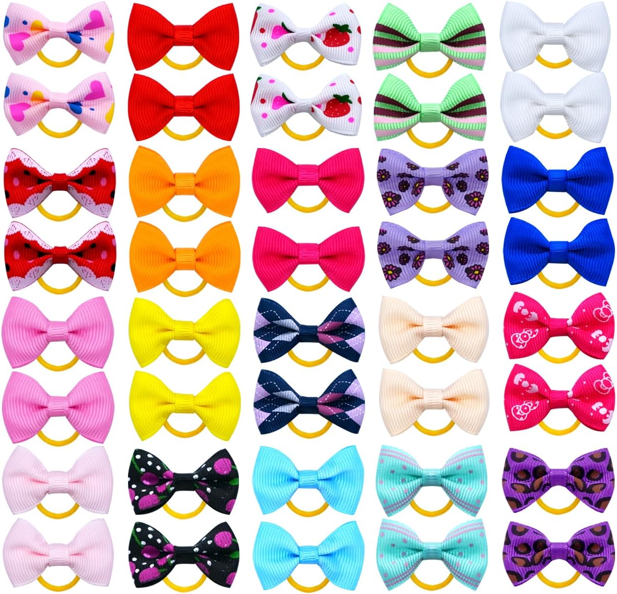 Dog Hair Bows Cute Puppy Dog Bowknot Hair Ties Bulk with Rubber Bands Hair Accessories Bow Pet Grooming Products 40PCS