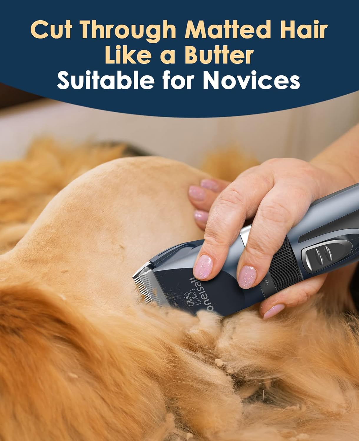 oneisall Quiet Cat Clippers for Matted & Long Hair, 2-Speed Cordless Pet Shaver Grooming Kit for Cats, Small Dogs & Animals (Blue)