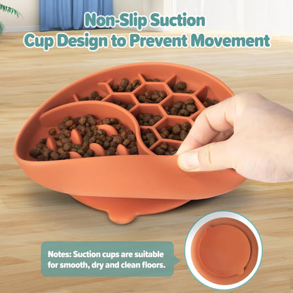 Slow Feeder Dog Bowls, Silicone Pet Food Bowls with Suction Cups, Non-Slip Dog Feeding Slow Down Pet Eating Speed for Fast Eaters, Anxiety Relief & Fun Added (Orange)
