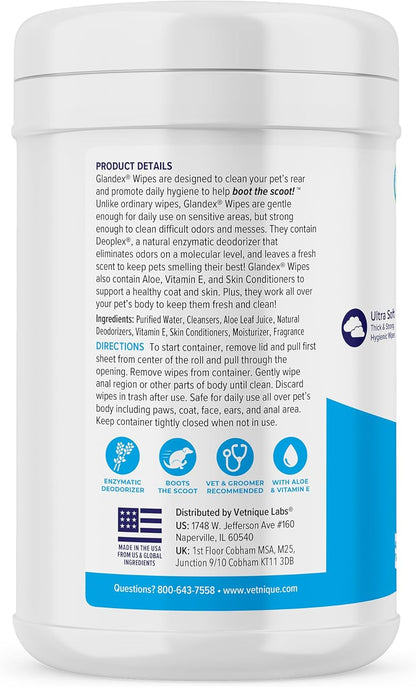 Vetnique Labs Dentabliss Dog Dental Wipes Finger Mitts 50 Count Plus Glandex for Dogs Anal Gland Support Chews 30 Count & Glandex Anal Gland Hygienic Pet Wipes 75 Count Daily Health & Hygiene Bundle