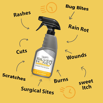 Absorbine Silver Honey Rapid Wound Repair Spray Gel 8oz Bottle, Manuka Honey & MicroSilver BG, Horse & Large Animal Wound Care