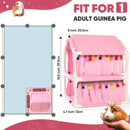 Guinea Pig Loft Bed - Small Pet Bunk Bed, Guinea Pig Hammock with Fleece Forest Hideout, Ideal for Rabbits, Ferrets and Chinchillas, Pink