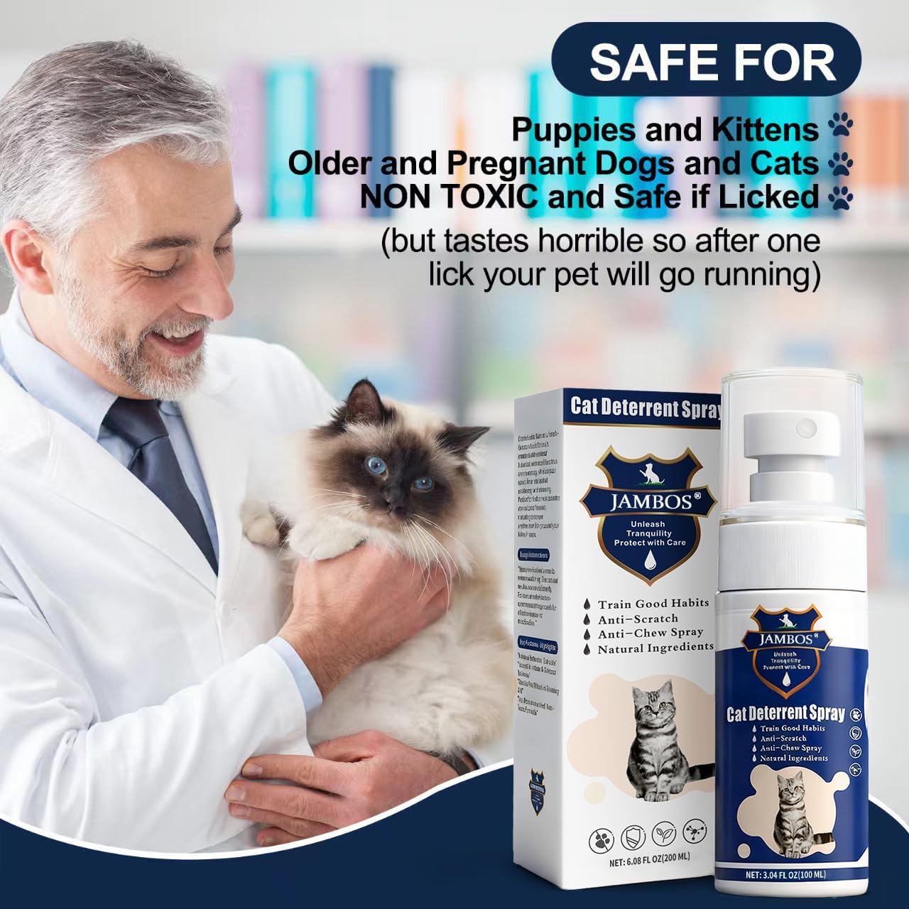 2 Bottles Cat Deterrent Spray – Natural, Non-Toxic Anti-Scratch Spray for Cats & Kittens – Indoor & Outdoor Pet Training Aid – Furniture & Carpet Protector (Blue, M)