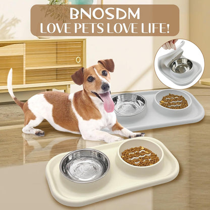 BNOSDM Slow Feeder Dog Cat Bowls, Stainless Steel with Silicone Mat Dog Food and Water Bowls Set, Pet Feeding Dish to Slow Down Eating for Cats and Small Dogs Puppy, Grey