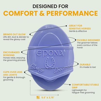 Epona Lavender Flexible Glossy Curry Comb for Horses – Soft, Ergonomic Grooming Brush with Flexible Tines for Deep Cleaning, Massage & Shedding Care