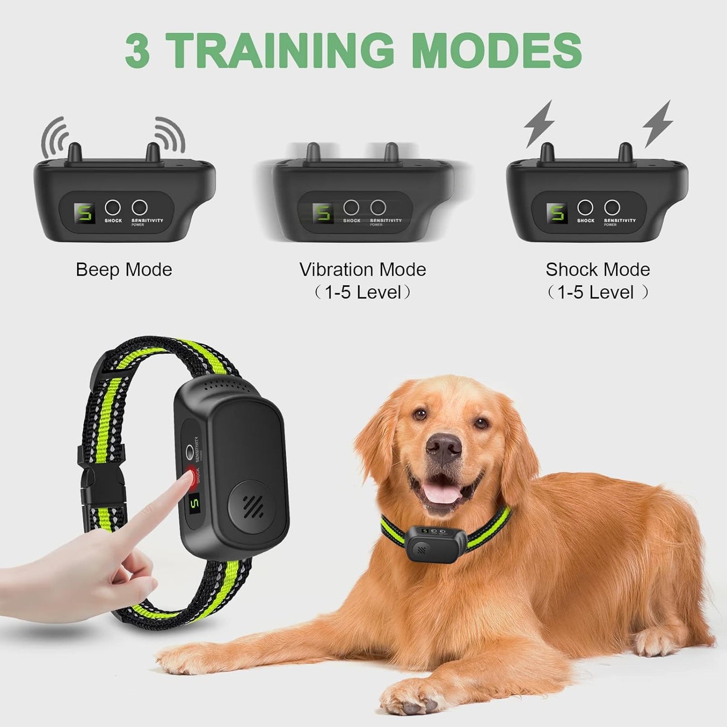Rechargeable Dog Bark Collar with Beep Vibration and Shock,Anti Barking Collar for Small Medium Large Dogs, Humane Dog Training Device with 5 Adjustable Sensitivity Levels