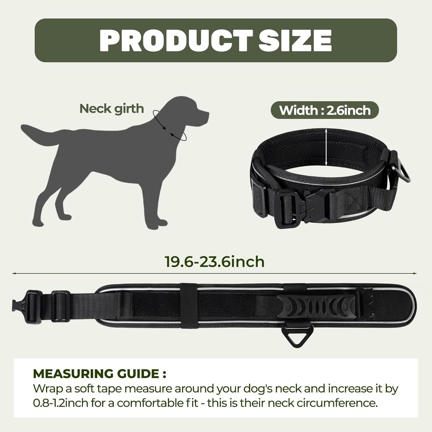 Tactical Dog Collar with Airtag Pocket, Adjustable Military Training Nylon Dog Collar, Reflective Collar with Control Handle and Heavy Duty Metal Buckle for Medium Large Dog(Black,L)