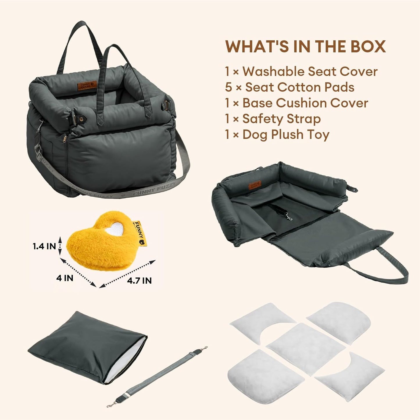 FUNNYFUZZY Leather Dog Car Seat for Small ＆ Medium Sized Dogs Up to 35lbs, Waterproof and Washable Dog Booster Seat Car Bed for Travel and Home,Portable and Safety(Blue)