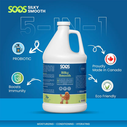 SOOS Pet Silky Smooth 5-in-1 Leave-On Conditioning Spray for Dog & Cat | Moisturizing, Anti-Itch, Softens Coat, Natural Ingredients | Pet Grooming Essentials | No Spray Bottle Included - 4L