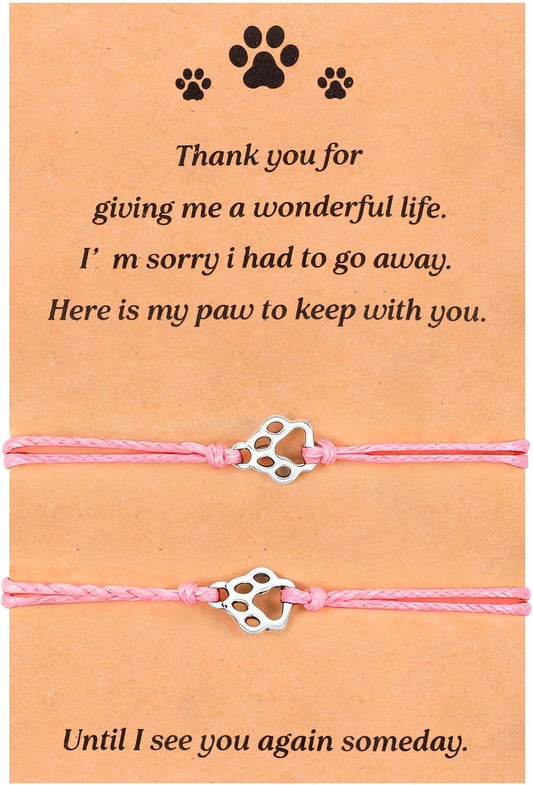 TIESOME 2pcs Pet Death Memorial Gift Bracelet, Pink Dog Paw Print Bracelet Gift Paw Memorial Furry Friends