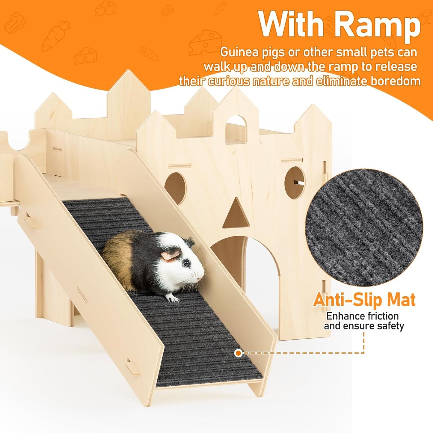 Guinea Pig Hideout House, Deluxe Wooden Hamster Hideout with Climbing Ladder & Rest Zone, Bunny Castle Tower Toy for Guinea Pig Chinchilla Gerbil Hedgehog Small Animal House Habitat Hut