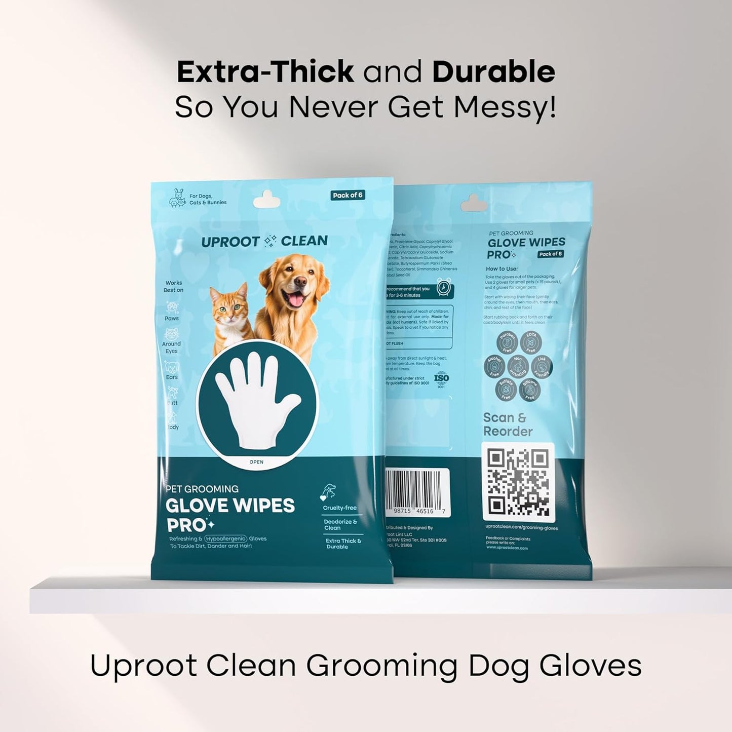 Uproot Clean Muddy Pet Bundle: QuickClean Gloves Pro Wipes for Paws and Butt (and Everything Else) Plus On-The-Go Dog Paw Cleaner Brush with Foam - The Mess-Free Way to Get Back Home After Adventures