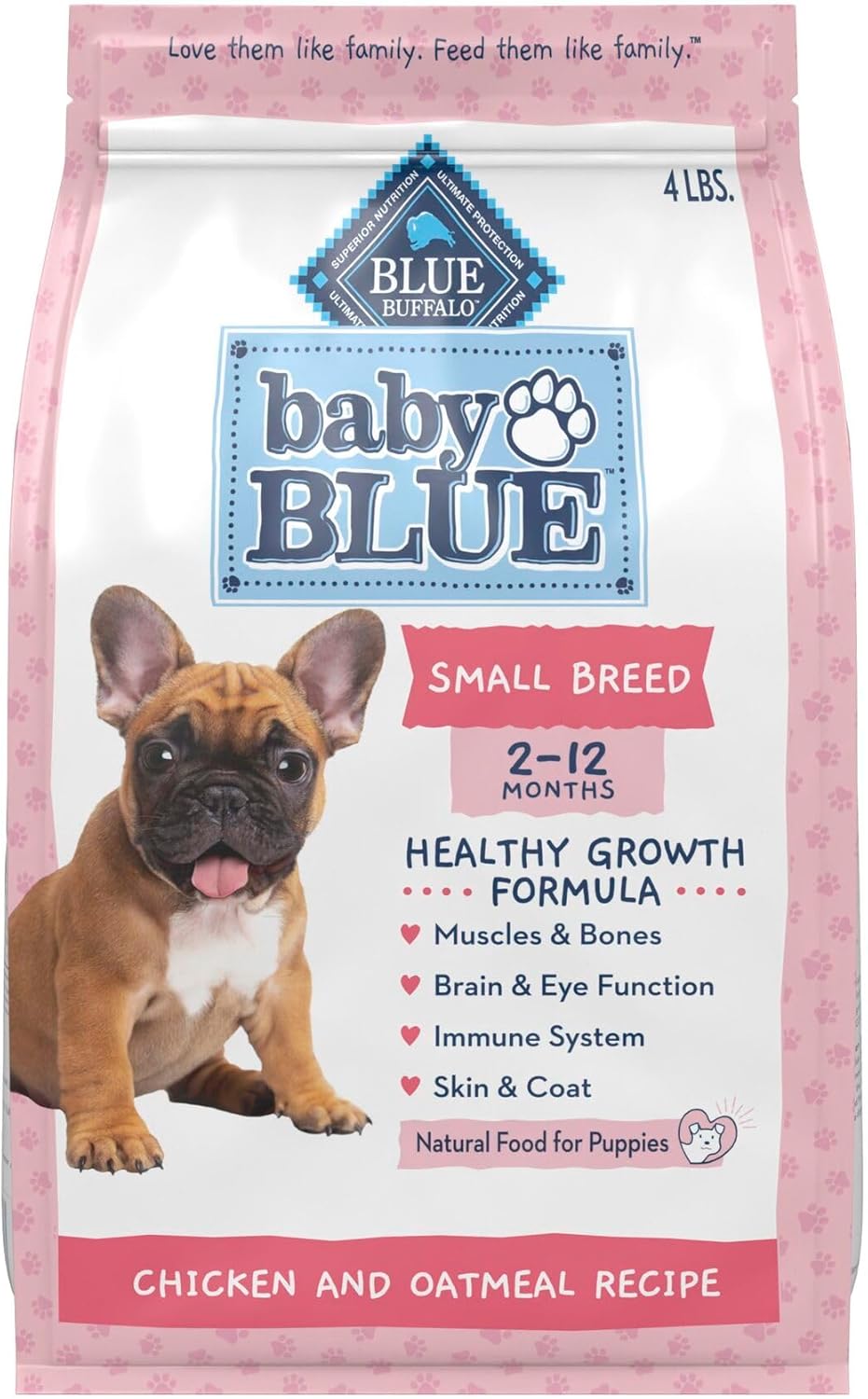 Blue Buffalo Baby Blue Natural Small Breed Puppy Dry Dog Food, Healthy Growth Formula with DHA, Chicken and Oatmeal Recipe, 4-lb Bag