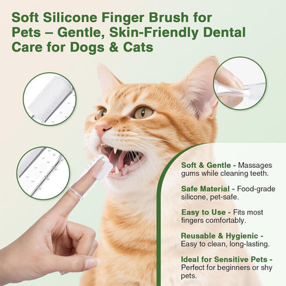 Cat Toothpaste Kit for Gum Care – Watermelon Flavor Dental Toothpaste with Finger Brush & Long-Handle Toothbrush – Soothes Gums, Freshens Breath, Reduces Plaque – Safe & Gentle for Daily Use
