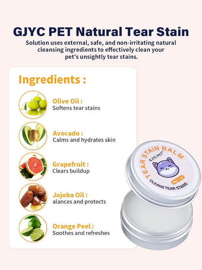 Eye Lube Plus Tear Stain Remover for Dogs and Cats – Upgraded 4 in 1 Eye Cleaning Care Set [New & Improved] with Balm, Comb, Brush & Cotton Pads – Gently Helps Clean & Reduce Stains