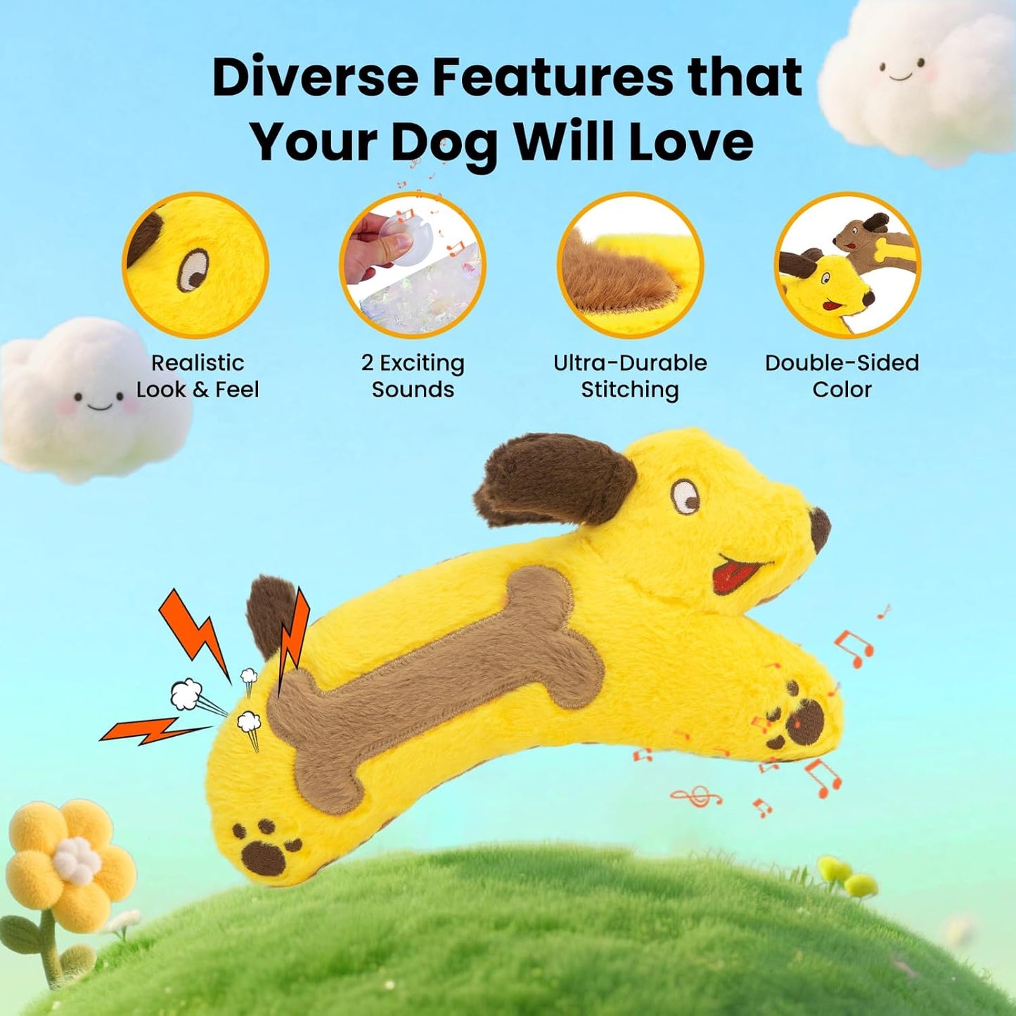 HGB Plush Squeaky Dog Toy- Crinkle Dachshund Puppy Toys for Small Medium Large Breeds, Interactive Stuffed Pet Toy for Teething Chewing Fetch to Keep Them Busy & Anxiety Relief