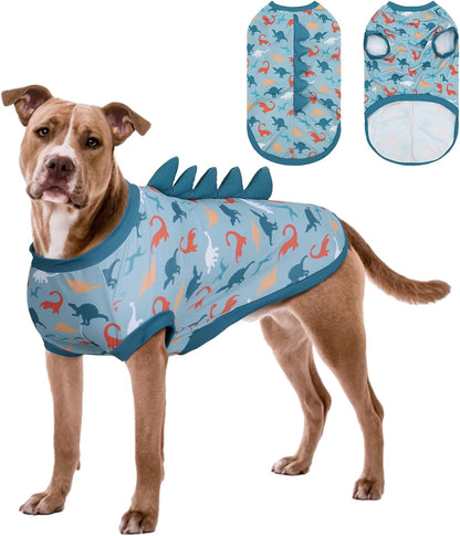 UPF 50+ Sun Protection Dog Shirt - Sleeveless Cooling Vest for Large Dogs Boy, Quick-Dry Pet T-Shirt with Funny Dinosaur Horns, UV Protective Breathable Dog Clothes U-COSBX05XL