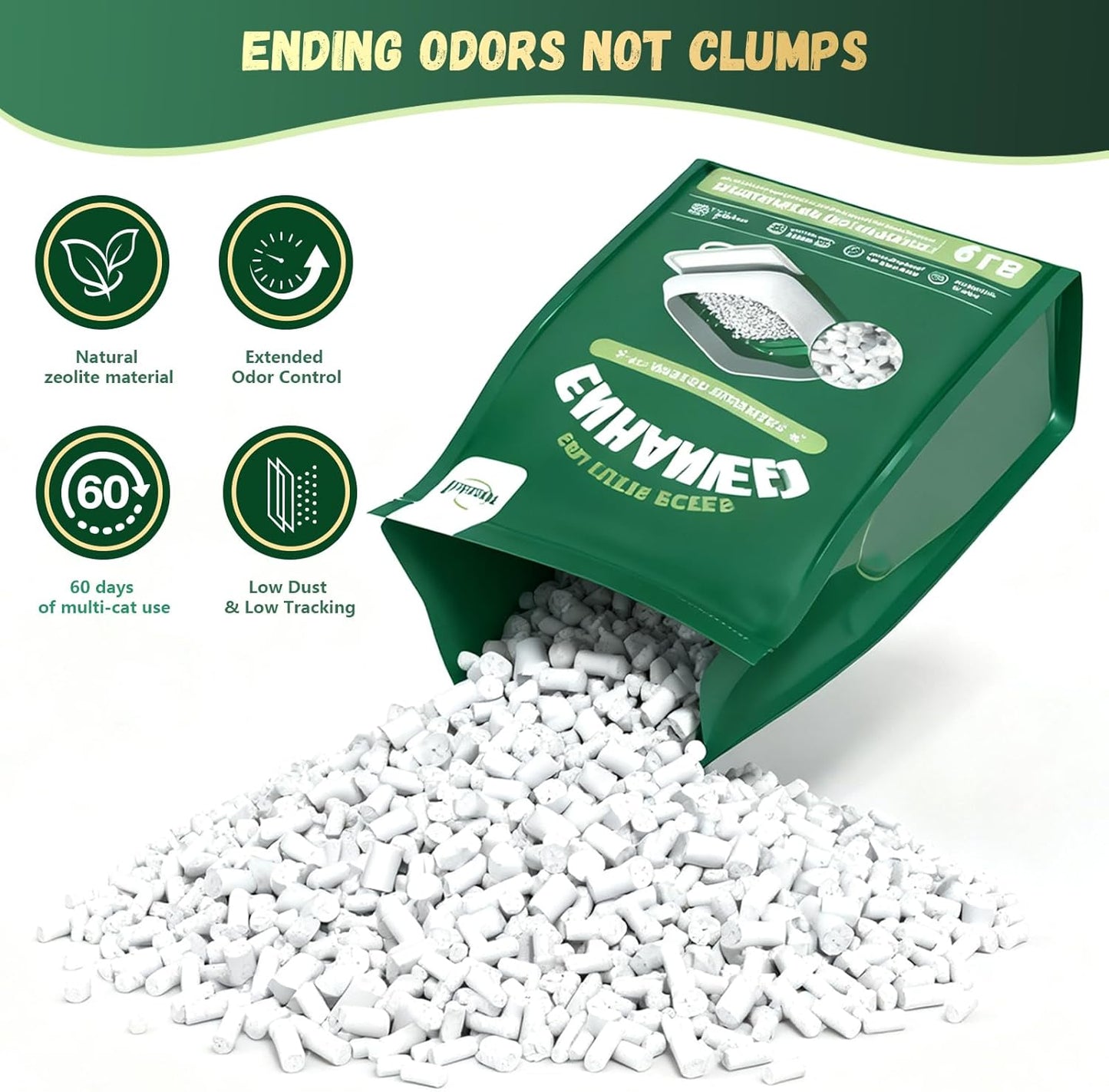 IMMCUTE Cat Litter Pellets, 9lb Bag Lasts 60 Days, Odor Control Cat Litter with Extra 10 Ct Cat Pee Pads, Non Clumping Zeolite Litter Pellets, Low-Tracking, Unscented