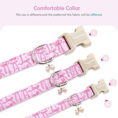 Faygarsle Cute Pink Bow Pattern Dog Collar for Summer Spring DesignSmall Medium Large Dogs M