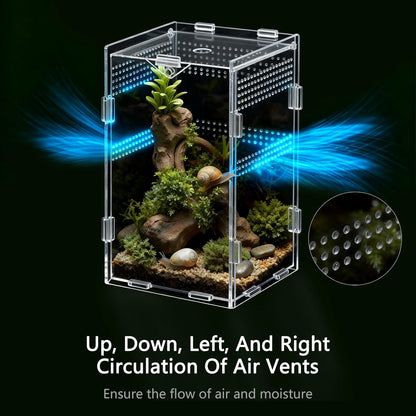Acrylic Jumping Spider Enclosure Starter Kit-Small Reptile，Insect Terrarium & Spider Tank,Magnetic Door, All-Side Vent, Pre-Assembled for Spiderling,Mantis,Tarantula, Snail, (7.8 * 4.7 * 4.7)