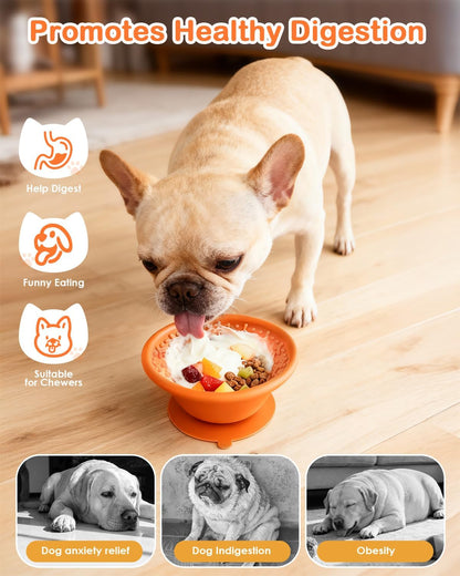 Dog Lick Bowl, Silicone Slow Feeder Dog Bowls with Non-Slip Suction Base and Steel-Reinforced Rim, Anxiety-Relief Feeding Solution for Medium & Large Breeds (Orange)