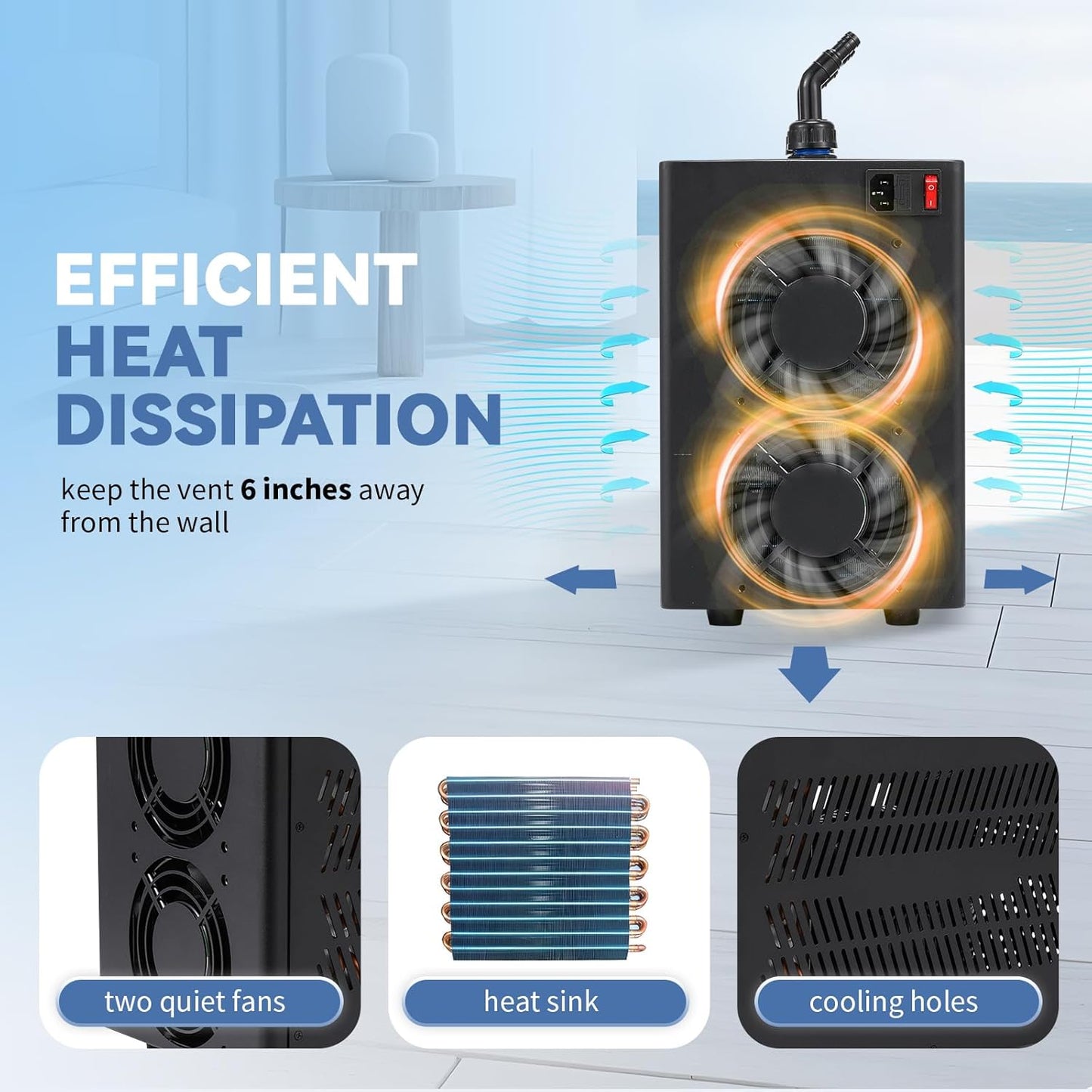 Poafamx Aquarium Chiller 26gal Aquarium Cooler 1/13 HP Fish Tank Chiller Hydroponic Water Chiller with Quiet Refrigeration Compressor for Saltwater Freshwater Axolotl Coral Jellyfish