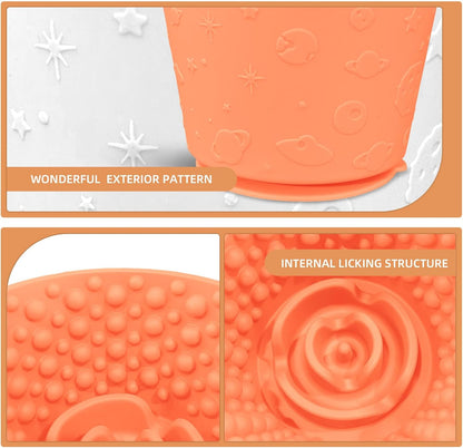 Dog Lick Bowl with Brush and Scraper, Anxiety Relief Silicone Slow Feeder Treat Dispenser, Anti-chocking Pet Dish, Non-Slip Interactive Entertainment Dog Puzzle Toy for Medium & Large-Light Orange