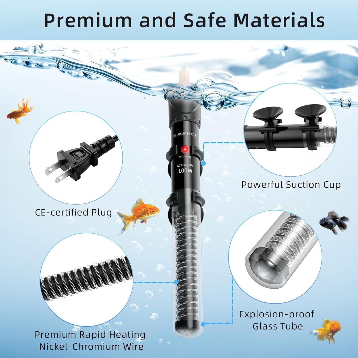 HiTauing Aquarium Heater 25W/50W/100W/200W/300W, Adjustable Knob Fish Tank Heater with Digital Thermometer, Submersible Betta/Turtle Tank Heater for Freshwater and Saltwater Tanks