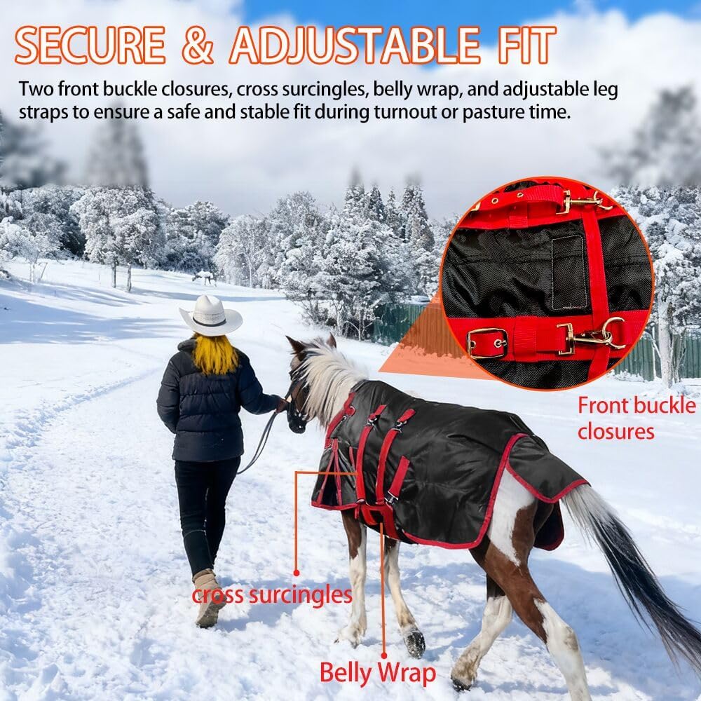 Mini Horse Pony Foal Miniature Horses Turnout Blanket, Winter Blanket for Horses with Belly Wrap, 1200 Denier Waterproof &Breathable/220g Filling (47IN)