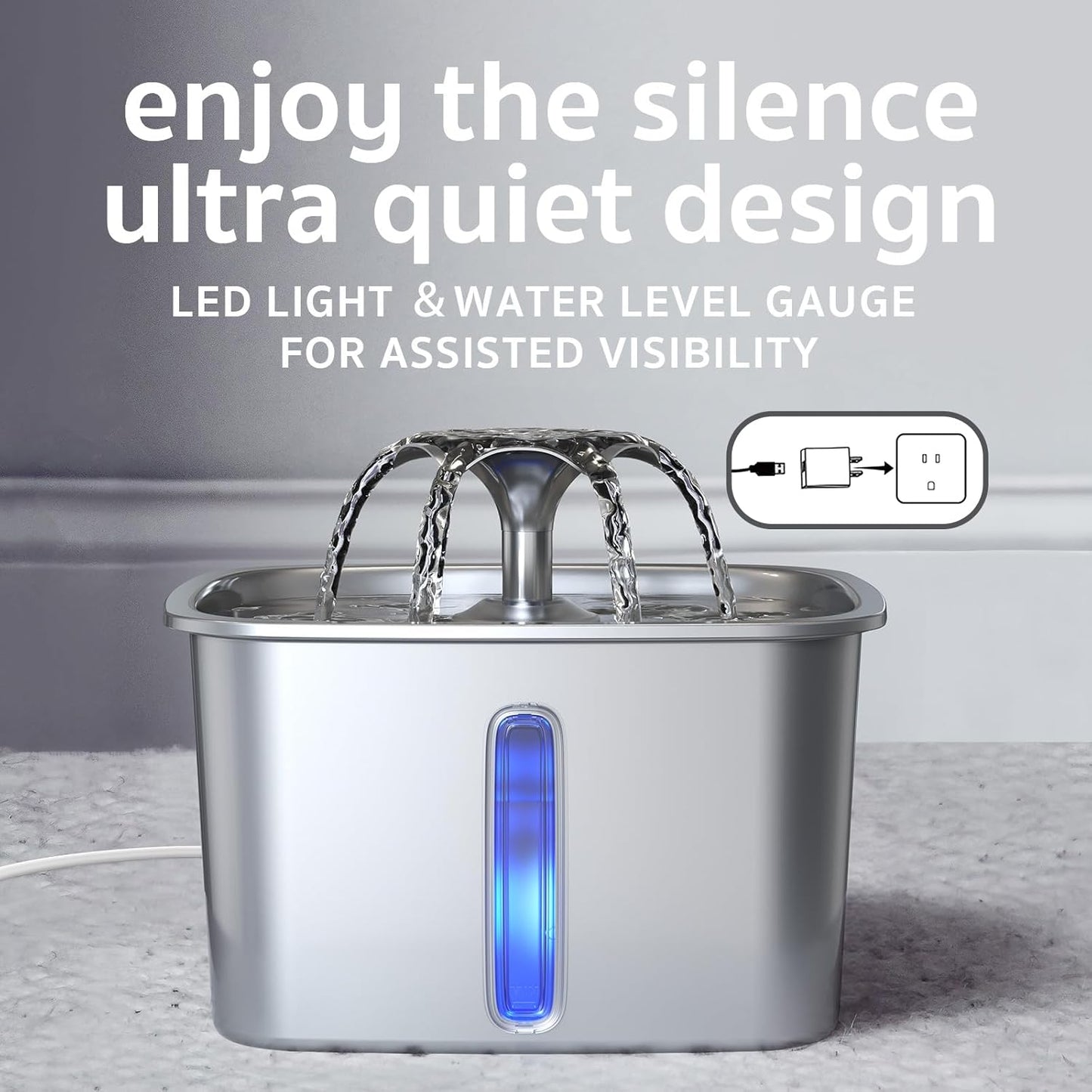 Veken Innovation Award Winner Stainless Steel Cat Water Fountain, 95oz/2.8L Automatic Pet Fountain with 6 Replacement Filters & 6 Pre-Filter Sponges & Silicone Mat for Cats, Dogs (Silver)