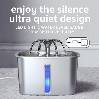 Veken Innovation Award Winner Stainless Steel Cat Water Fountain, 95oz/2.8L Automatic Pet Fountain with 6 Replacement Filters & 6 Pre-Filter Sponges & Silicone Mat for Cats, Dogs (Silver)