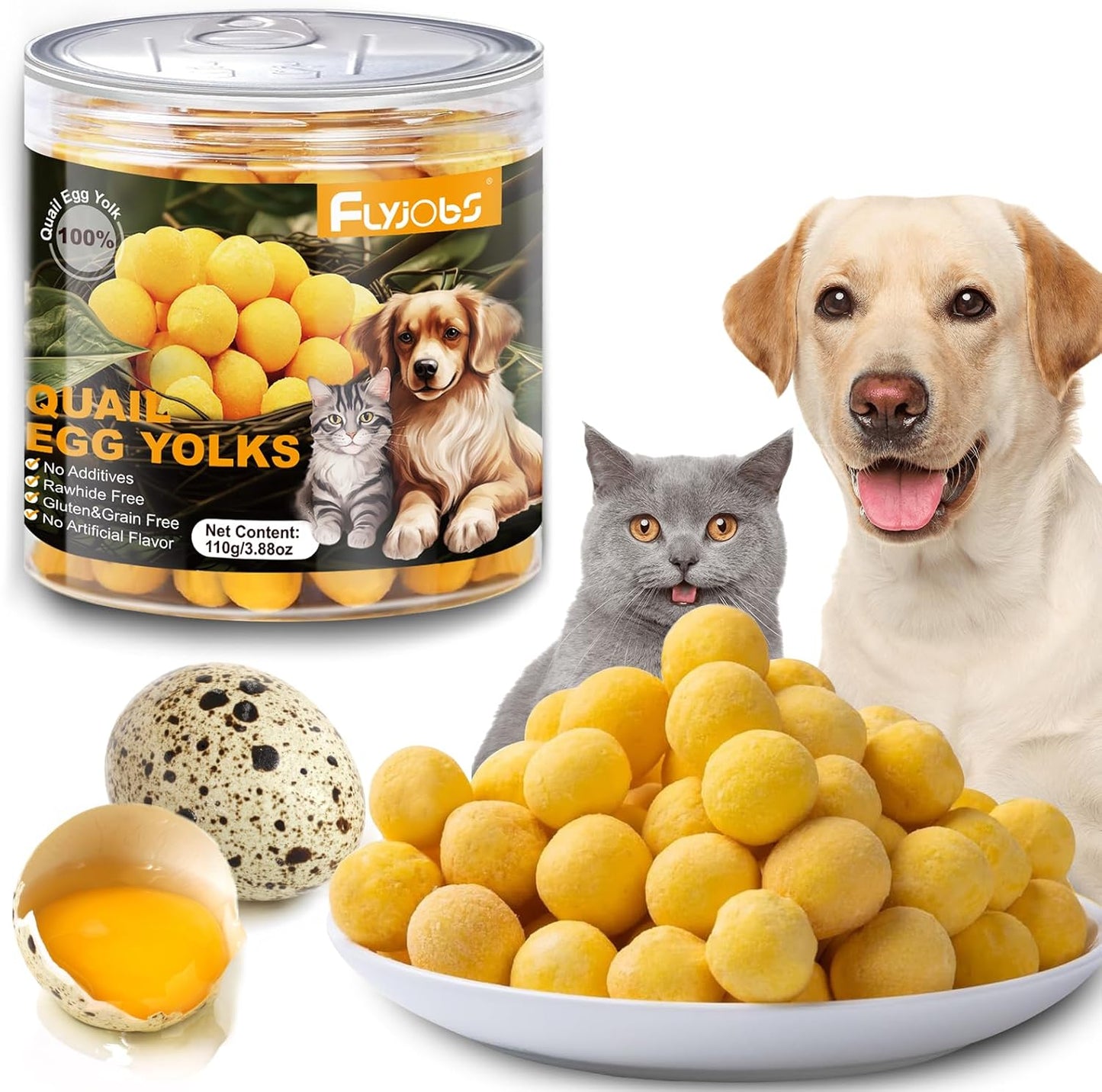 Freeze-Dried Quail Egg Yolk Snacks for Cats and Dogs Training, Natural Pet Treats Limited Ingredient, Healthy Tasty Freeze-Dried Pet Food for Dogs Cats (M, Egg)
