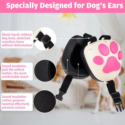 Upgraded Dog Ear Muffs for Noise Protection - 22dB NRR Noise Cancelling Headphones with Dog Paw Design, Calming Earmuffs for Thunder, Fireworks & Hunting (XL, White-Pink)