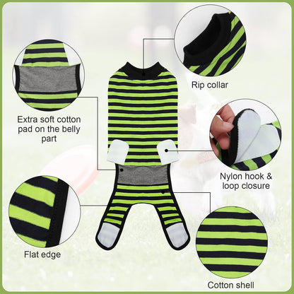 2 Packs Breathable Cotton Dog Recovery Suit for After Neuter Spay Abdominal Wounds Protector, Professional Anti-Licking Onesies for Male Female Pets Surgery Bandages, XL Blue & Green Stripes