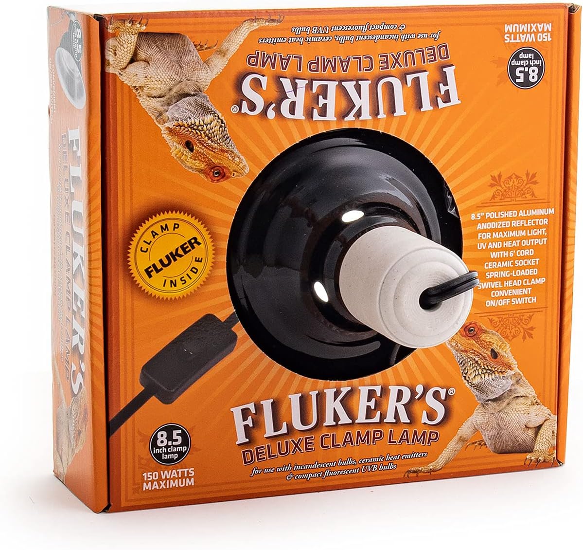Fluker's Repta-Clamp Lamp, Heavy Duty Clamp Light For Reptile Tanks and Terrariums, UL/CUL Approved, Great for Reptile Basking, 150-Watt Maximum with On/Off Switch, 8.5"