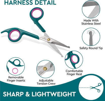 Professional Dog and Cat Grooming Scissors, Pet Grooming Shears, Sharp Stainless Steel Blade With Round Tips - Safety Fur Trimming for Dogs, Cats (Set of 2)