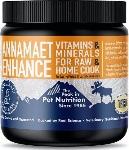 Annamaet Enhance Vitamin and Mineral Supplement for Raw and Home Cook Meals for Dogs, 8.5-oz jar,Off White