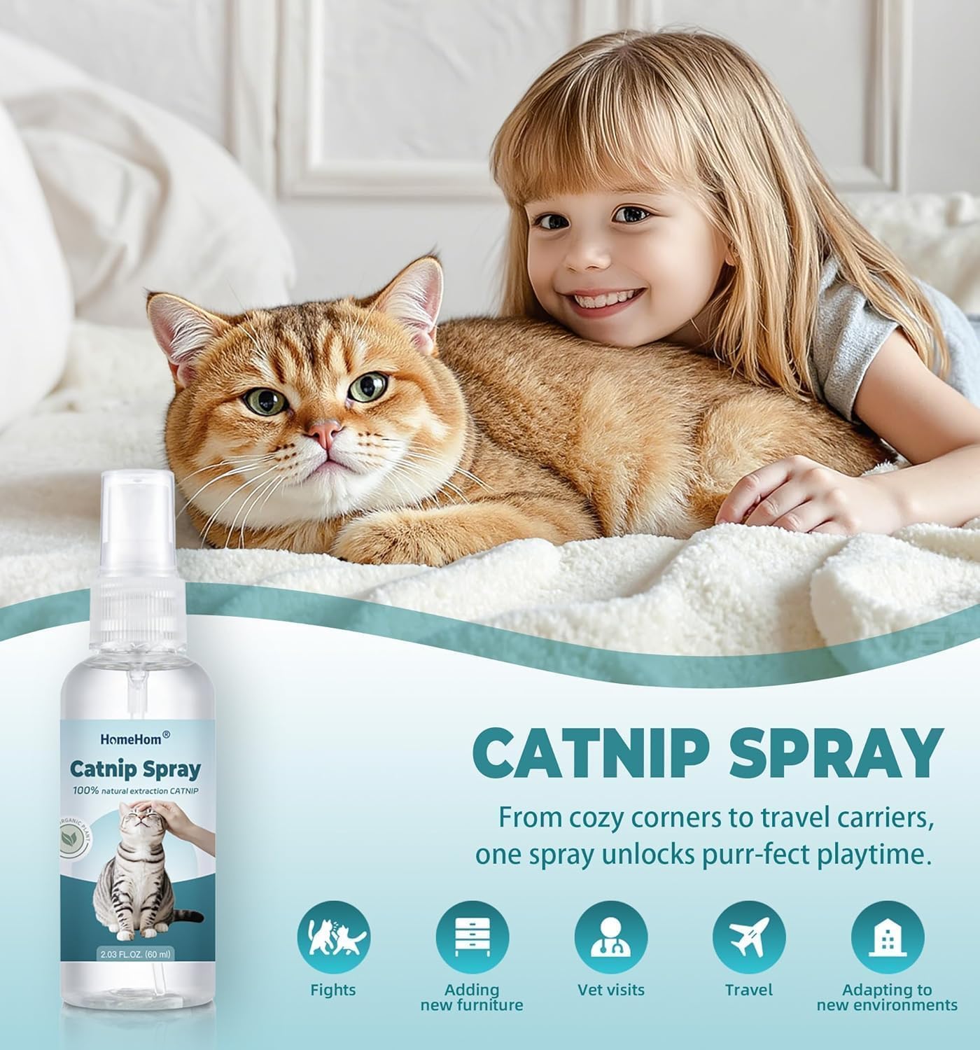 Catnip Spray for Cats - Highly Potent for Energizing Play & Toy Renewal, Calming Stress Relief for Indoor Cats, 100% Natural Organic Catnip, Mess-Free Herbal Formula (2 fl.oz)