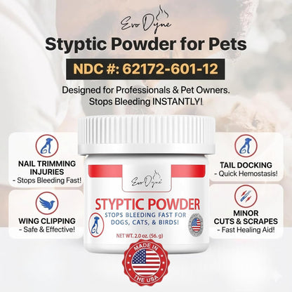 Styptic Powder for Dogs, Cats, and Birds (2 oz) by Evo Dyne | Fast-Acting Blood Stop for Pets | Quick Stop Bleeding Powder for Dog Nail Clipping, Grooming, Cuts and More (1-Pack)