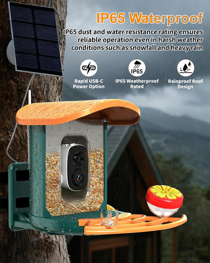 Bird Feeder with Camera, 2K HD Camera Birds Feeder with AI Bird Recognition, Solar Powered Smart Birdfeeder with App Control, Color Night Vision, Gift Box Package, Easy Install & Family Sharing