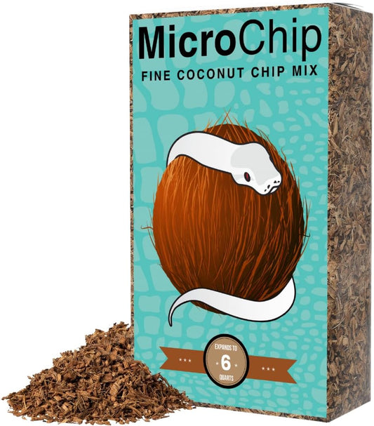 Microchip Fine Coconut Substrate and Coco Husk Chip Mix Bedding for for Bioactive Terrarium Tanks, Reptiles, Inverts, Frogs, Tarantulas, and Geckos Bedding for Terrarium Floor Cover (6 Quart)