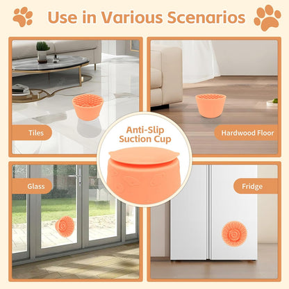 Dog Lick Bowl with Brush and Scraper, Anxiety Relief Silicone Slow Feeder Treat Dispenser, Anti-chocking Pet Dish, Non-Slip Interactive Entertainment Dog Puzzle Toy for Medium & Large-Light Orange