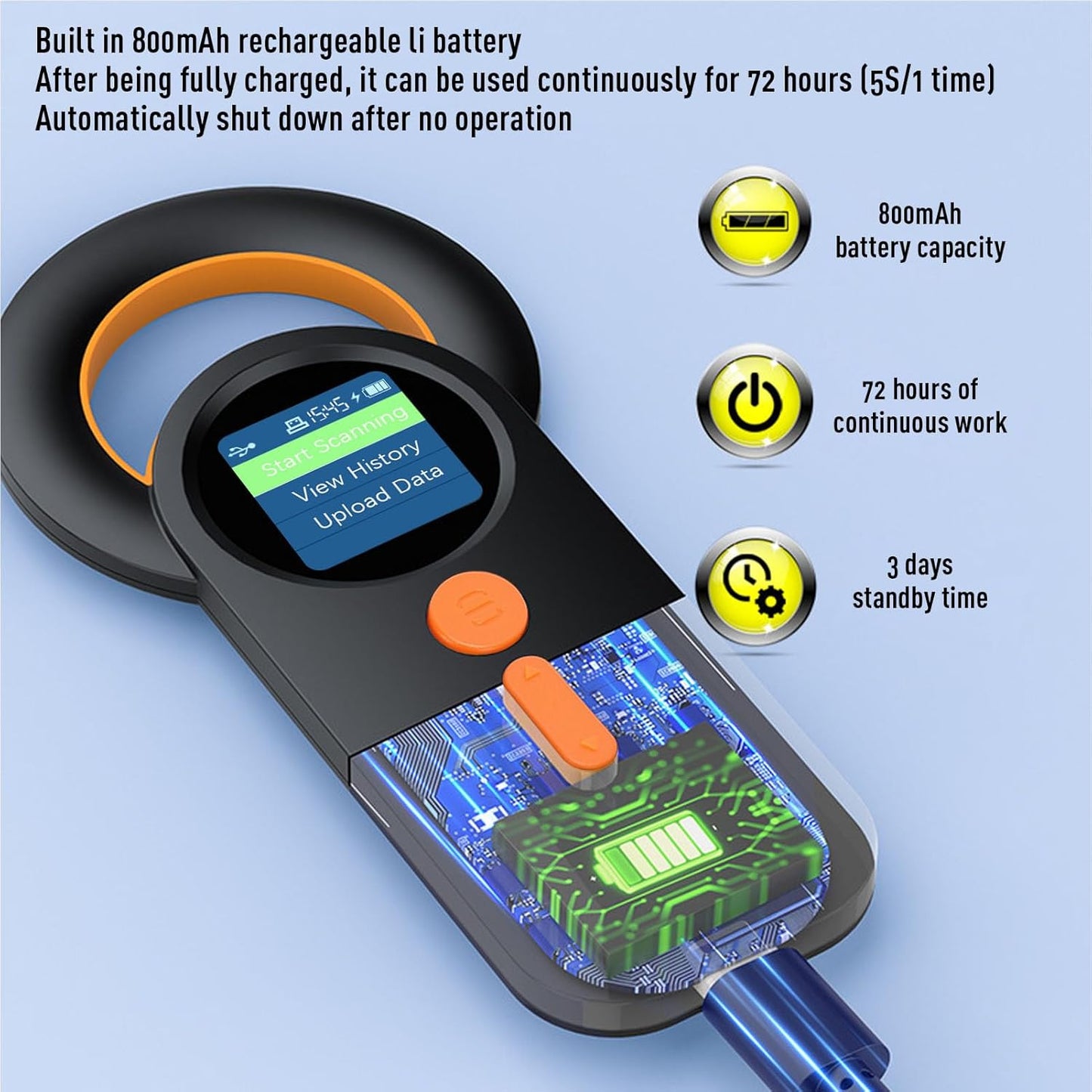 Fafeicy Animal Chip Scanner, EMID FDX B Pet Chip Reader with 1.44 Inch TFT Screen 240 Data Storage, for 134.2KHz 125KHz Glass Digital Tag Reading