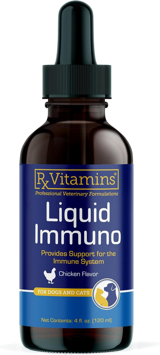 Rx Vitamins Liquid Immuno - with L-Lysine for Cats and Dog Health - Reishi Mushroom Supplement for Dogs & Cat Immune Support - Vitamins for Dogs and Dog Eye Supplements with Lutein - Chicken (4oz)