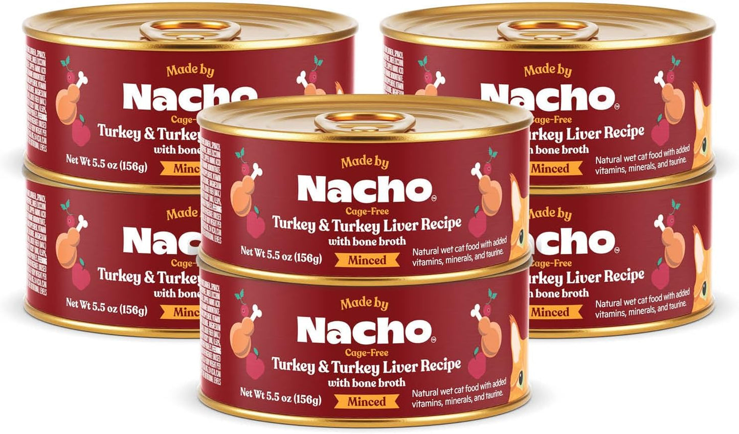 Made by Nacho Turkey & Turkey Liver Recipe Grain-Free Minced Wet Cat Food, 5.5-oz can, Case of 6