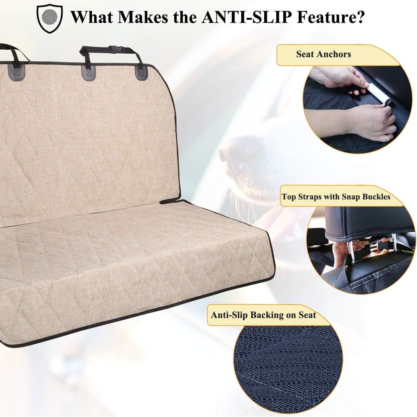 VIVAGLORY Dog Seat Belt + Dog Seat Cover, Chew Proof Waterproof Multi-Functional, Backseat Cover for Car