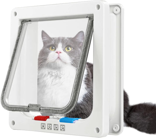 Elevon Cat Door for Windows, 4 Way Locking Cat Flap for Thin Door and Wall, Weatherproof ABS Pet Door for Cats & Small Doggie