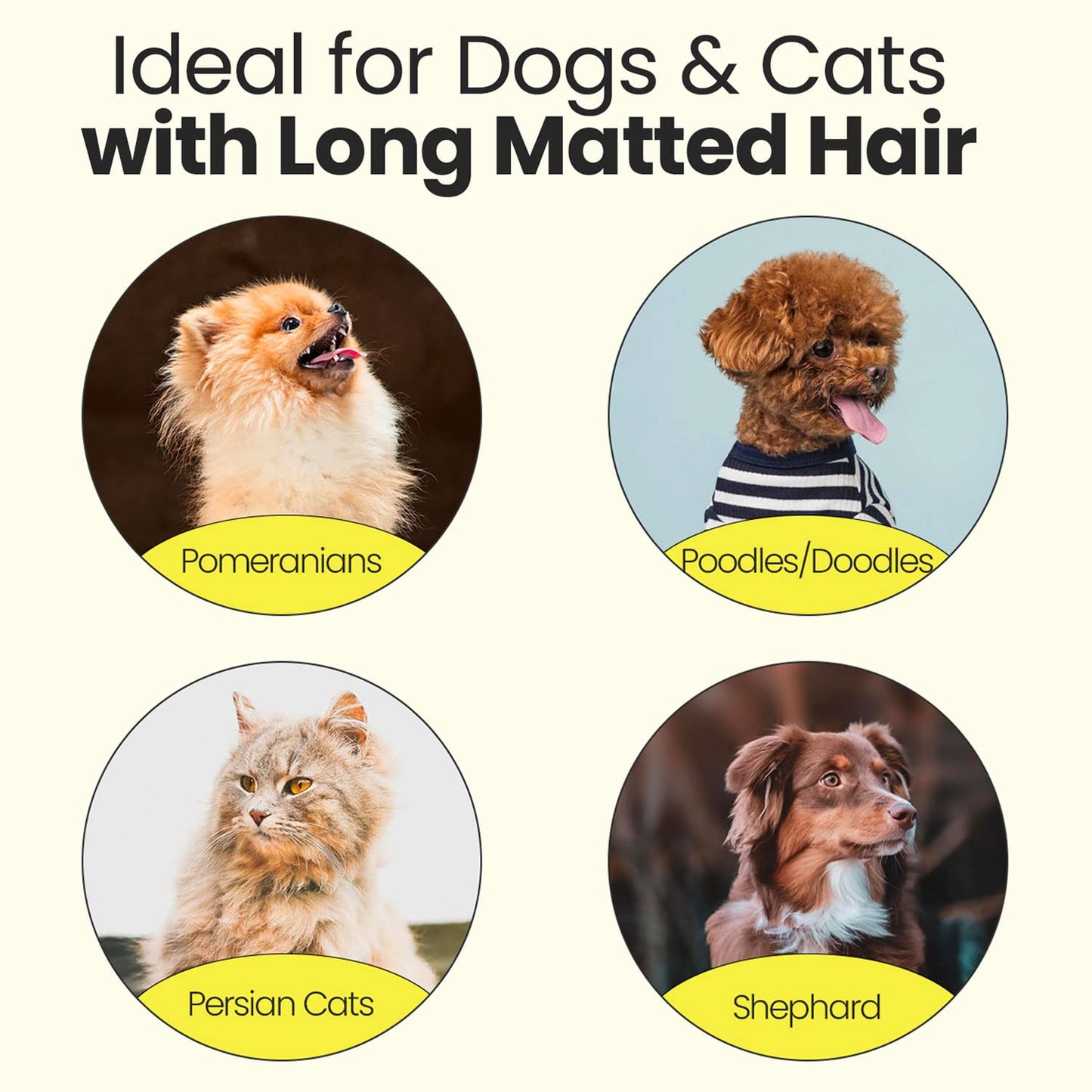 Metal Dog Comb for Matted Hair & Detangler Combs Set - Remove Tangles & Matted Fur - Easy Safe Cat & Dog Combs for Grooming Doodles