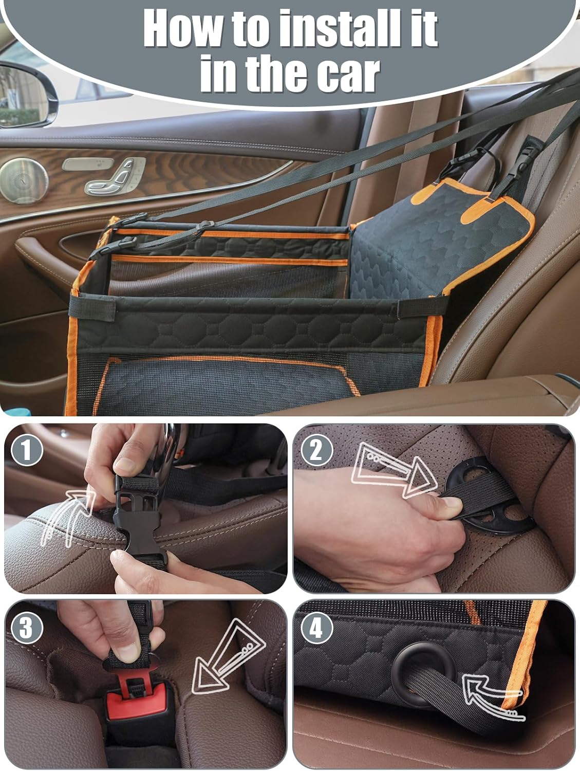 Dog Car Seat for Large Dogs,Waterproof Fabric with Breathable Mesh&Adjustable Dog Seat Belt for Car,Dog Bed for Back Seat Up to 30 LB-Small Orange